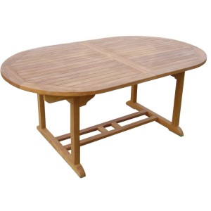Lex Teak Gartentisch, oval, ausziehbar (160-210cm). Robuster Holztisch für Garten und Essbereich.