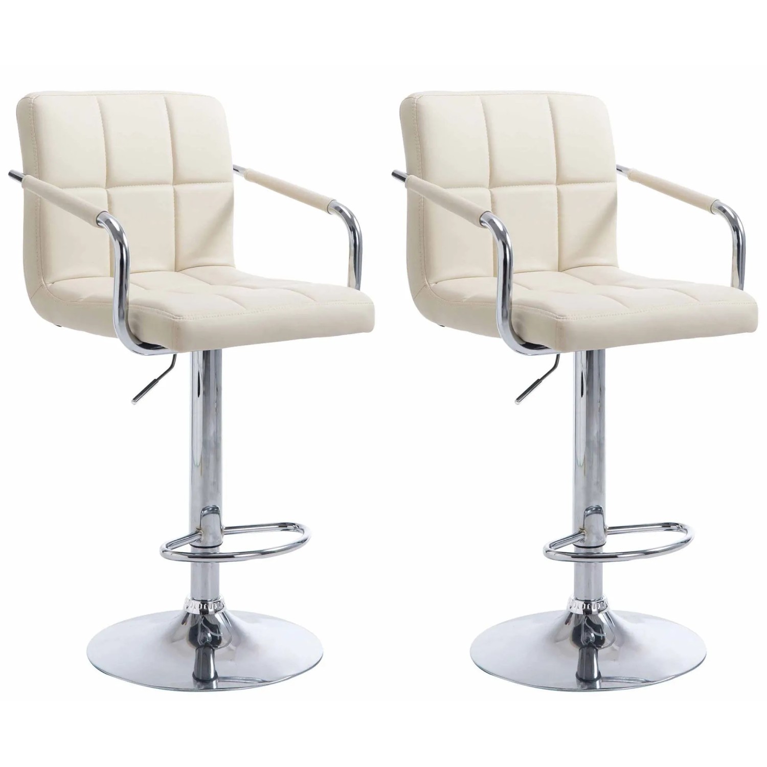 DELUKE 2er Set Barhocker MINOR Kunstleder Creme 54x46x91cm Silber Barstuhl Höhenverstellbar Mit Lehne Drehbar Tresenhock...