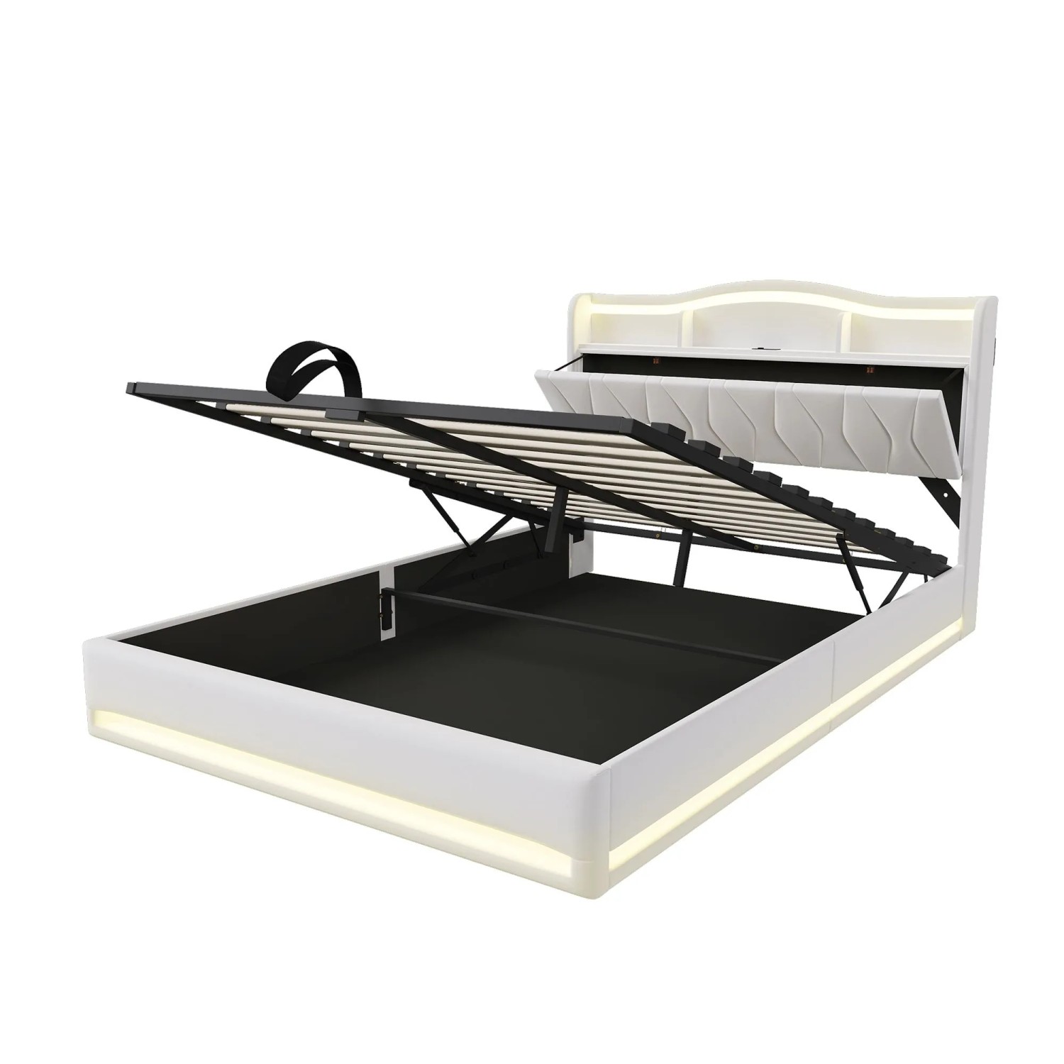 PXloue Polsterbett 140x200 cmJugendbett mit LED Beleuchtung und Ladefunktion