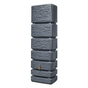 4rain Wandtank Slim Stone Decor 350 l in Graphite Grey mit Auslaufhahn. Regentonne in Steinoptik.