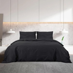 Schwarzes vidaXL Bettwäsche-Set (135x200 cm) aus Mikrofaser mit Kissenbezug auf einem Bett.