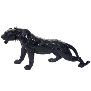 Schwarze, hochglänzende Deko-Figur Panther mit Halsband als Blickfang für In- und Outdoor.