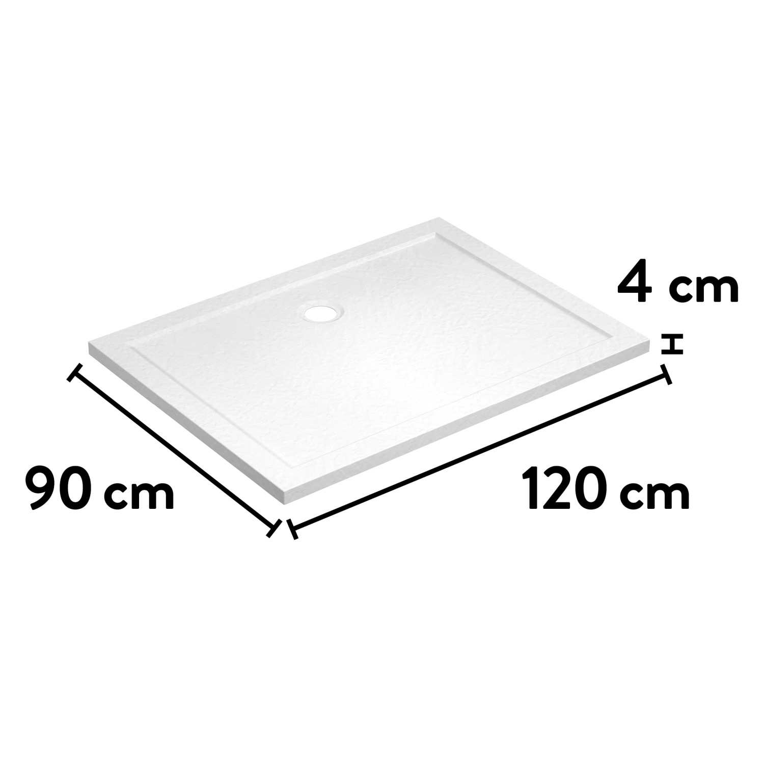 Weiße baliv Duschwanne 120x90 cm in Steinoptik aus Acryl, barrierefrei.
