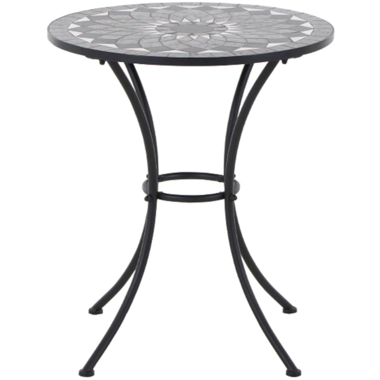 Runder, grauer Gartentisch Siena Garden Como (Ø 70 cm) mit Mosaikmuster und Stahlgestell.