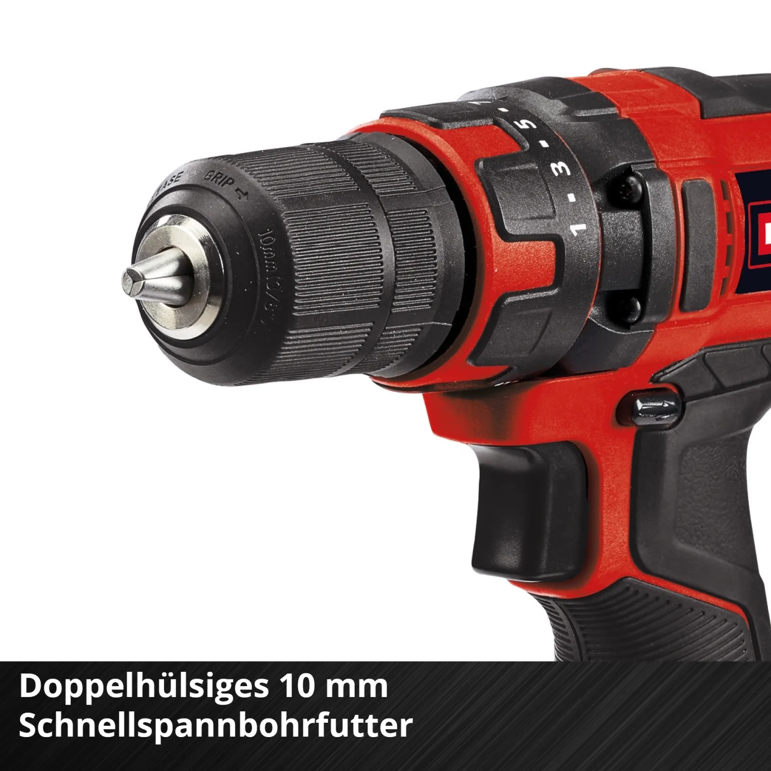 Einhell Akku-Bohrschrauber TC-CD 18/35 Li Solo, roter Akkuschrauber mit Schnellspannbohrfutter.