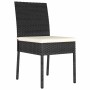 Schwarzer vidaXL Gartenstuhl aus Rattan mit Sitzkissen, Teil der 5-tlg. Essgruppe.