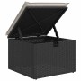 Schwarze vidaXL Gartenbox aus Polyrattan mit geöffnetem Deckel und beigem Kissen.