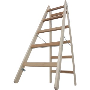 Krause Holz-Doppelleiter Stabilo mit 2x5 Sprossen, ideal für Maler- und Elektroarbeiten.
