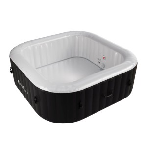 Quadratischer Juskys Aufblasbarer Whirlpool SpaLuxe in Schwarz-Weiß mit Massagedüsen.