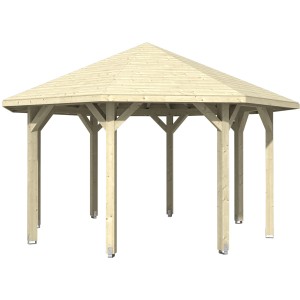 Skan Holz Pavillon Nice 2, 484x484 cm, aus unbehandeltem Leimholz. Gartenlaube mit Massivholzdach.
