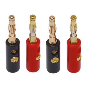 Dynavox Bananenstecker Set, 4 Stück, vergoldet, mit Schraubanschluss, je 2x rot und schwarz.