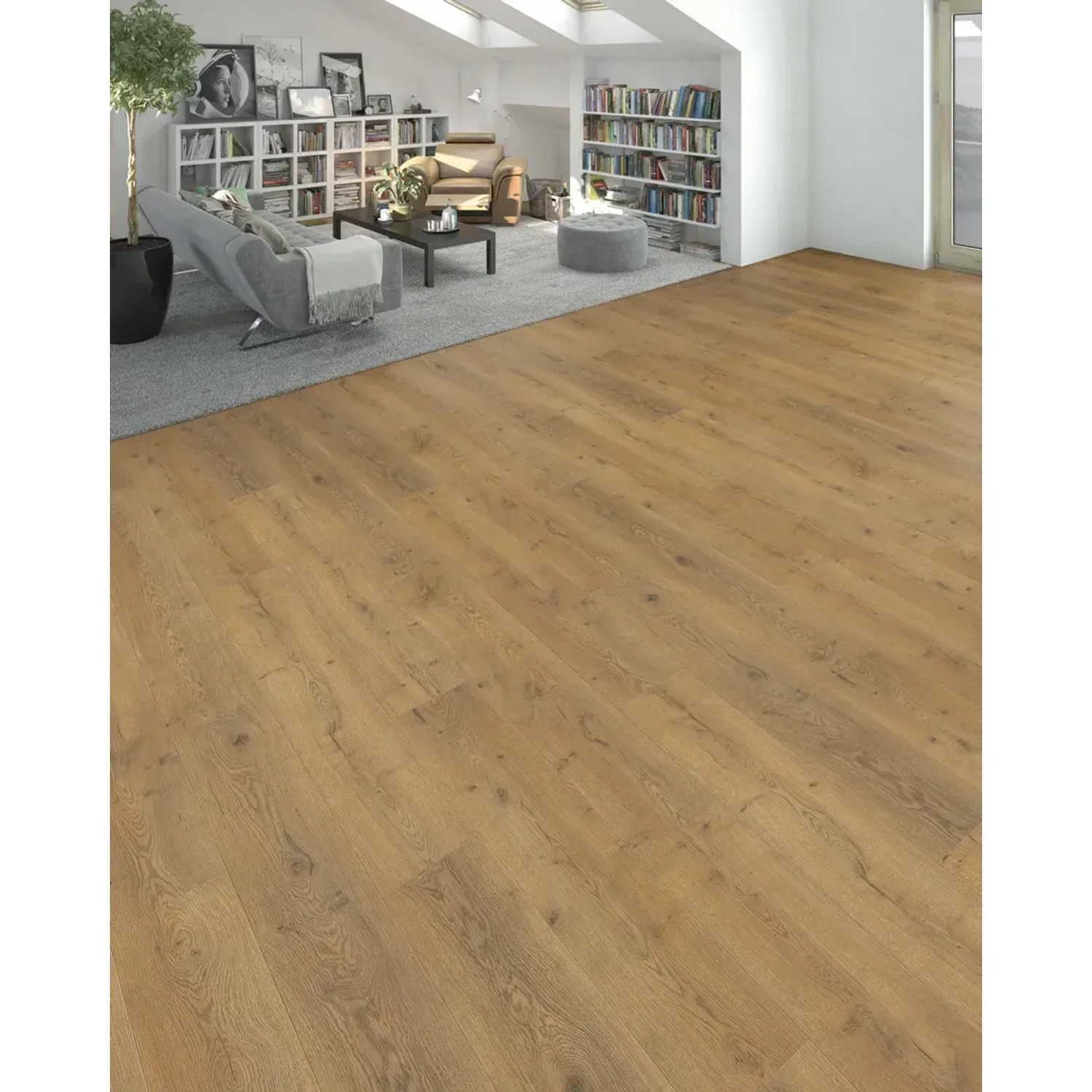 Living by Haro Laminat 7 mm Eiche Lombardia im Wohnraum verlegt.