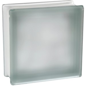 Weißer, satinierter Glasstein (19x19x8 cm) für Schallschutz im Innen- und Außenbereich.