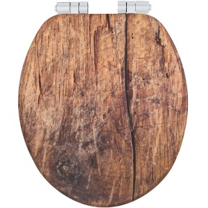 Wenko WC-Sitz Rustic, brauner Toilettendeckel mit Holzoptik und Absenkautomatik.