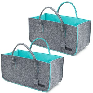 2er Set Filztaschen in Grau und Türkis, belastbar bis 25 kg, ideal zur Aufbewahrung.