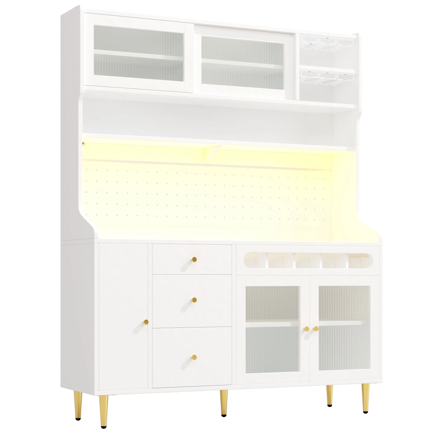 Merax Küchenschrank 145x39x171 cm Weiß LED Weinregal Verstellbare Einlegeböden