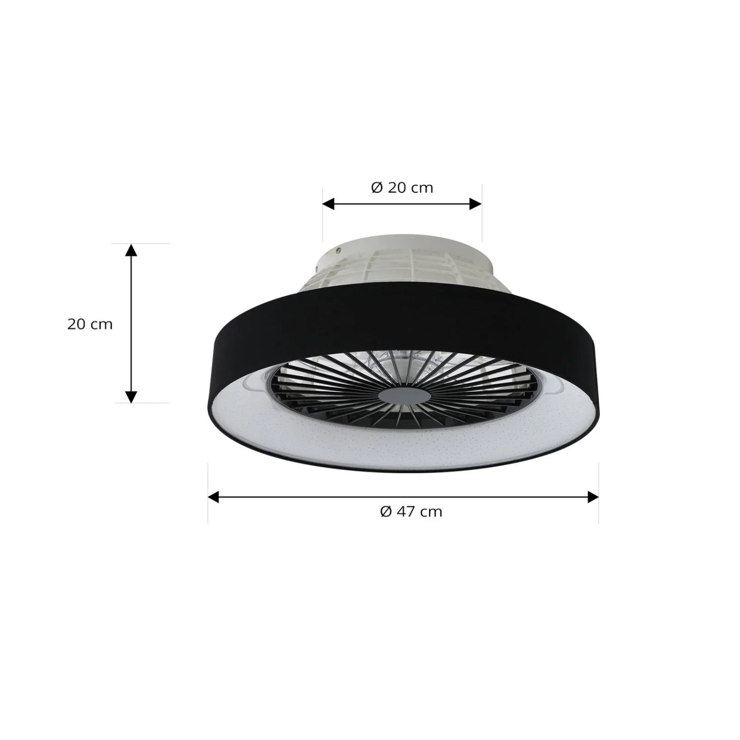 Schwarzer Lindby LED Deckenventilator Mace mit Lampe, dimmbar, moderne Wohnzimmerleuchte.
