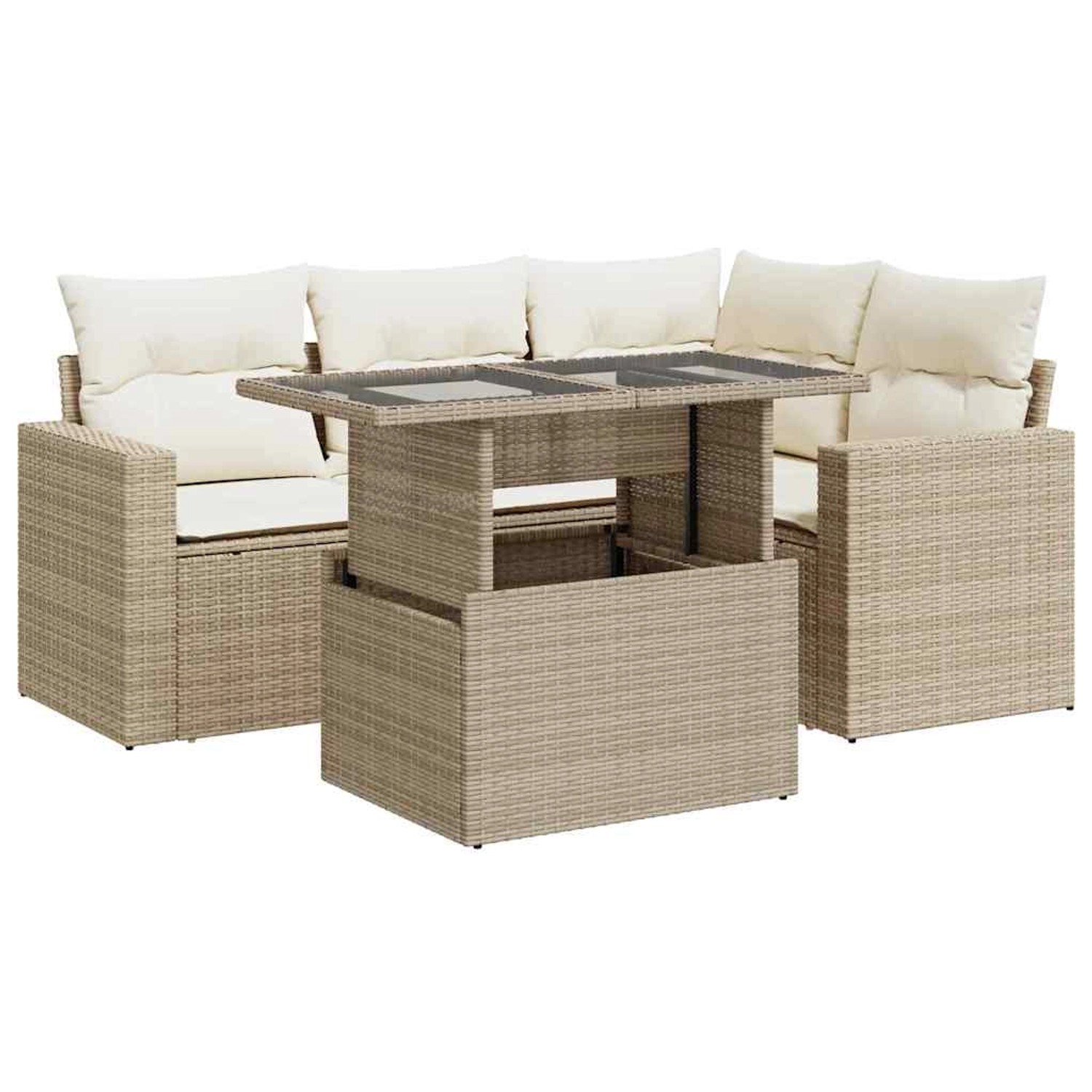 vidaXL 5-Tlg Garten-Sofagarnitur mit Kissen Beige Poly Rattan 3326309 günstig online kaufen