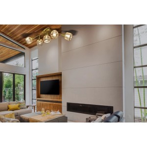 Goldene, 5-flammige LED-Deckenleuchte Josefa von Näve mit dekorativen Glaskugeln.