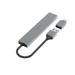 Hama USB-Hub Ultra Slim mit 4 Ports, USB 3.2 Gen1 und USB-C-Adapter.