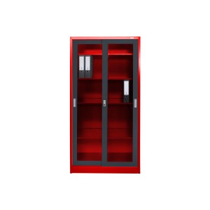 Jet-Line Stahlschrank St Petersburg, anthrazit-rot, mit Glasfront und abschließbaren Türen.