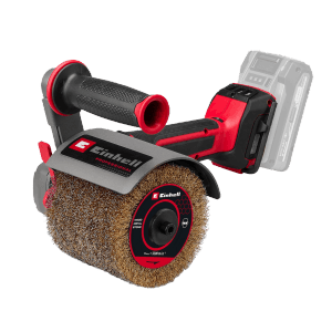 Einhell Akku-Bürstenschleifer TP-BR 18/32: Akku-betriebene Schleifmaschine mit Messingbürste in Rot/Schwarz.