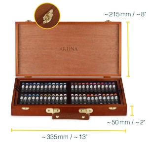 Artina Pastilo Holzkoffer mit 96 Pastellkreiden, geöffnet. Künstlerfarben-Set mit großem Farbspektrum.