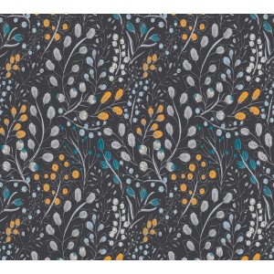 A.S. Création Vliestapete mit Blumenmuster in Schwarz und Orange.