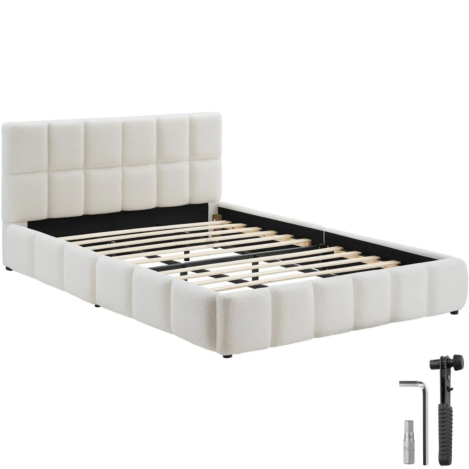 Tectake Polsterbett Shirley Teddystoff Mit Steppmuster Integrierter Lattenrost 180 x 200 cm 220 x 193 x 93 cm Teddy Creme