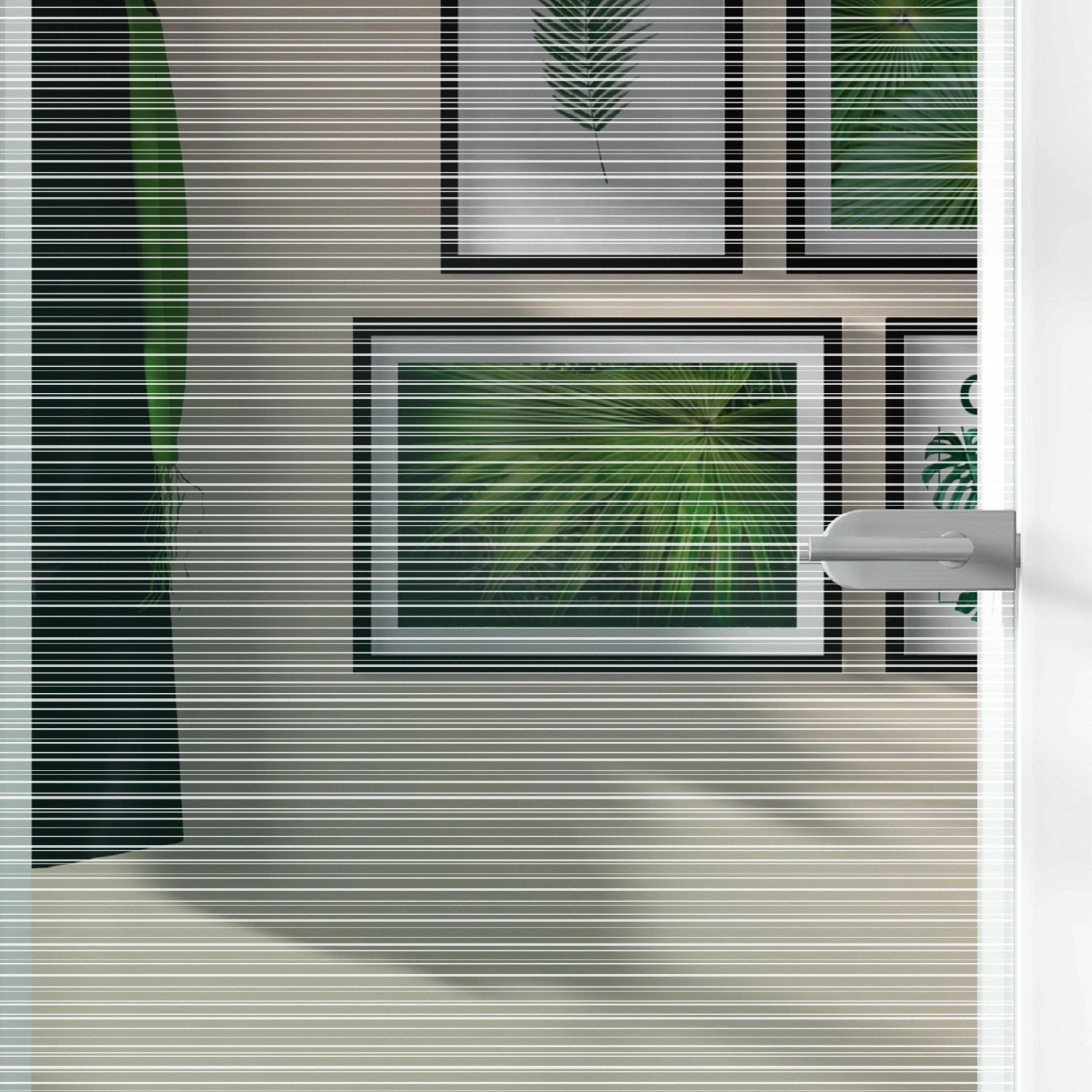 Glasdrehtür ESG Floatglas, Lasermattierung, DIN Links, 1972x834x8mm. Glastür für mehr Licht im Raum.