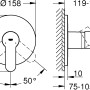 Technische Zeichnung: Grohe Eurostyle Cosmopolitan Einhand-Brausebatterie, Chrom, Maße und Winkelangaben.