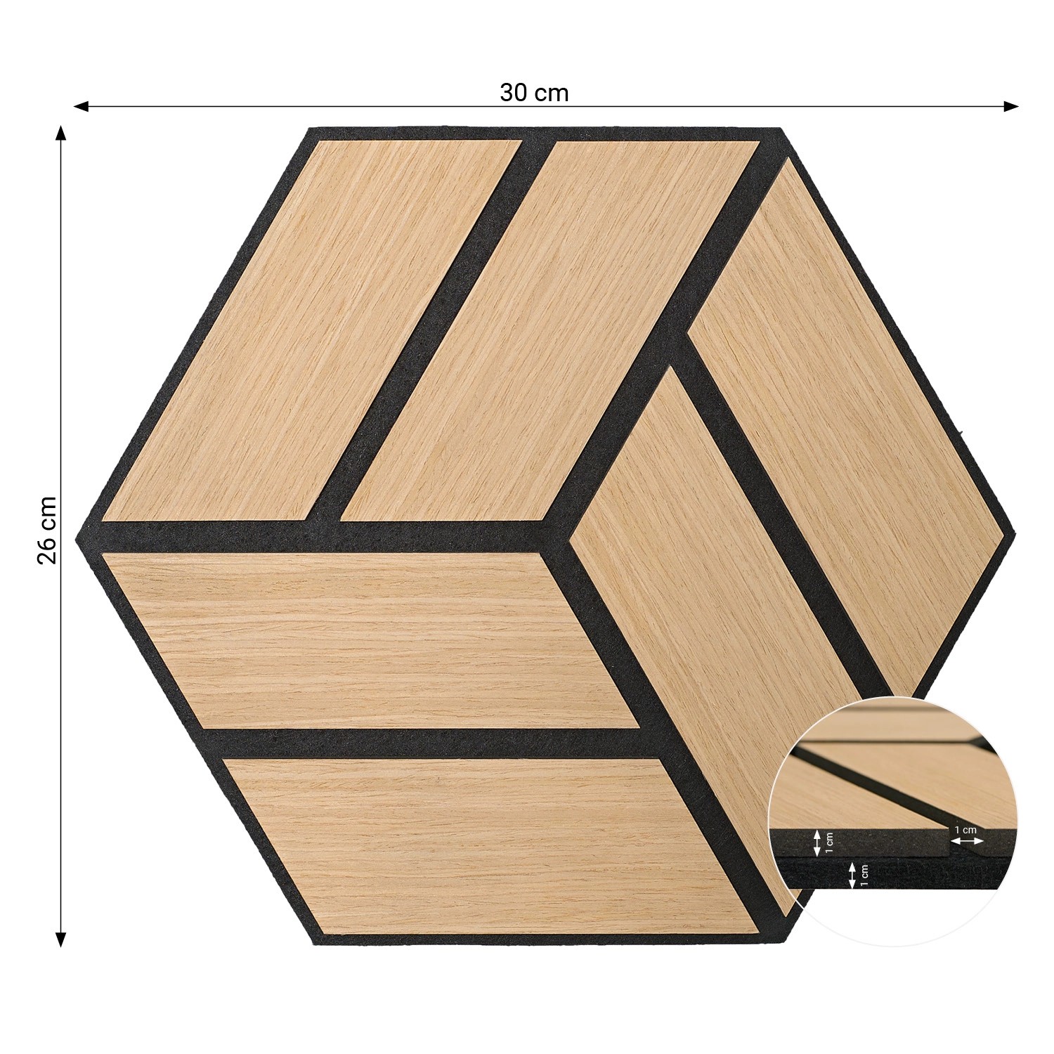 Homestyle4u Akustikpaneel, 30x26cm, Eiche Natur, 3D Hexagon Wandpaneel aus Holz, 10er Set.
