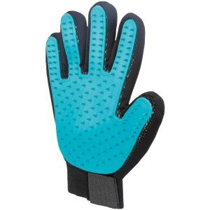 Jollypaw Fellpflege-Handschuh, schwarz mit türkiser Noppen-Handfläche, für Hundefellpflege.