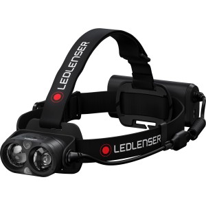 Schwarze Ledlenser H19R Core LED-Stirnlampe mit Akku für optimale Ausleuchtung.