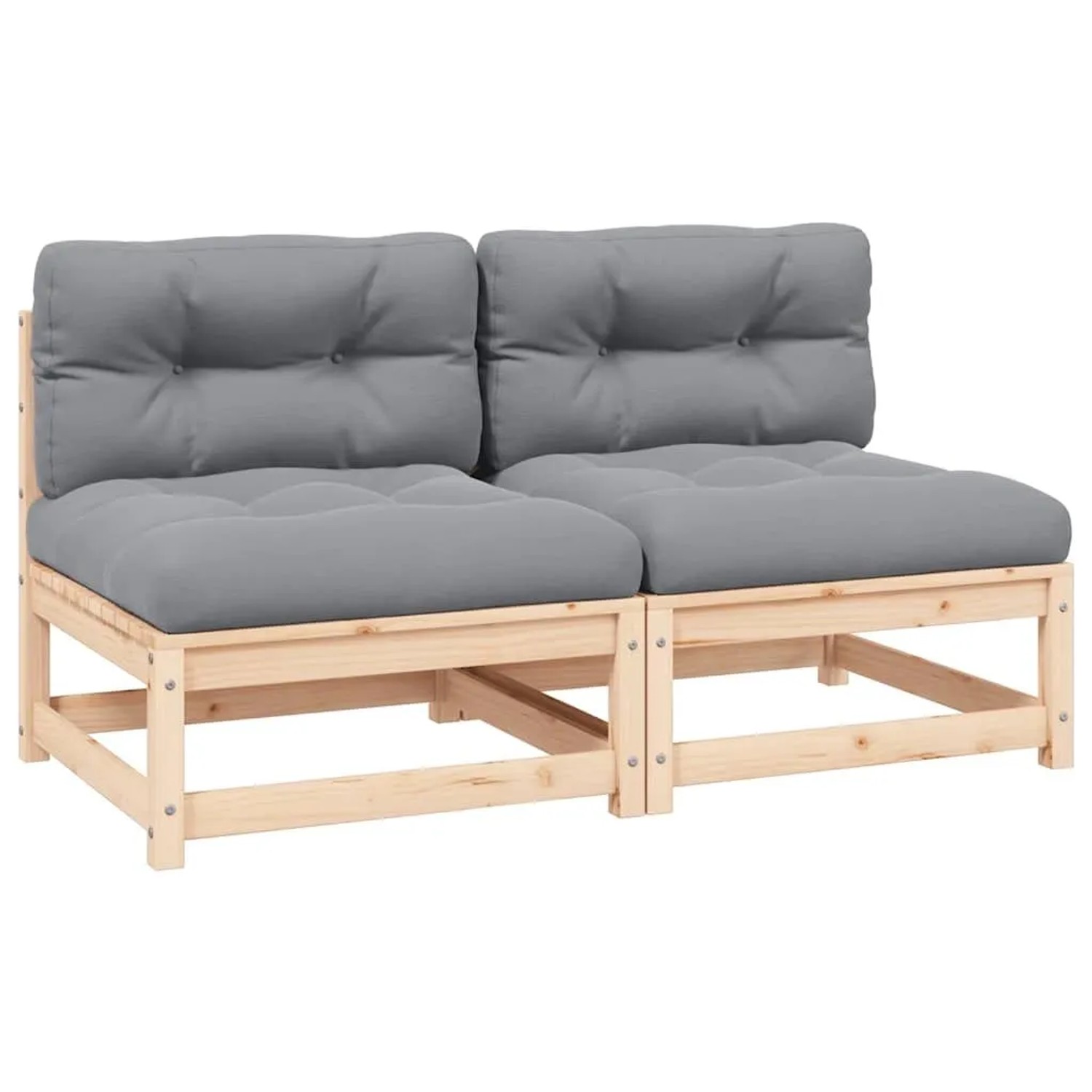 vidaXL Garten-Mittelsofas mit Grauen Kissen 2 Stk Massivholz Kiefer 805735