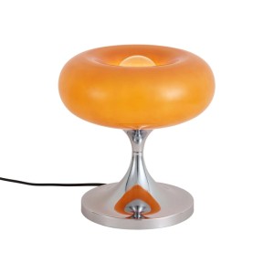 QAZQA Retro Tischleuchte Chrom mit Orangefarbenem Glasschirm 31 cm Glaze