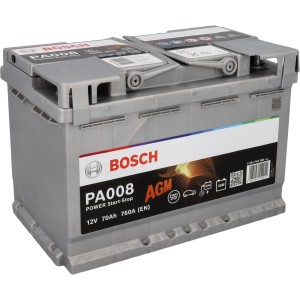 Bosch PowerLine AGM Autobatterie, 70Ah, 760A, für zuverlässige Startleistung.