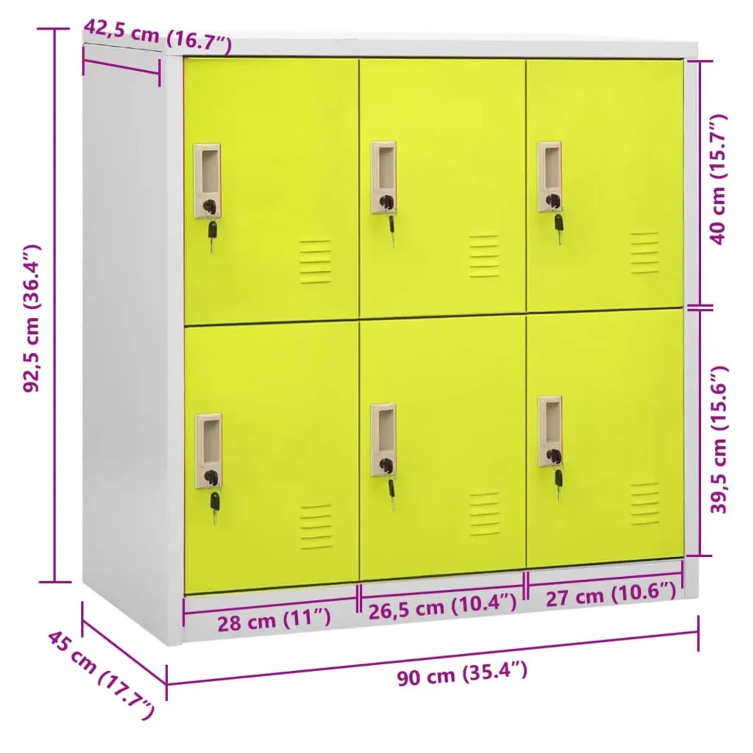 Hellgrau-grüner Büroschrank vidaXL mit 6 Fächern und Schlössern, 90x45x92,5 cm.