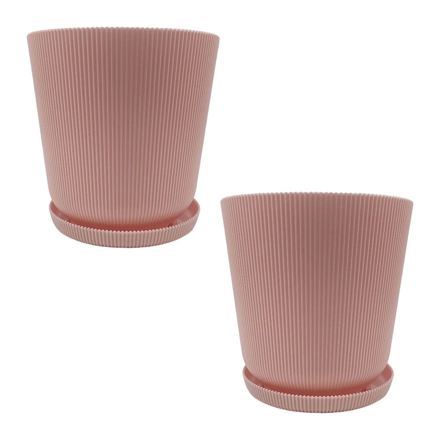 Relaxdays Blumentopf mit Untersetzer 2er Set Kunststoff Altrosa Stoßfest Farbecht 20 cm x ø 20 cm