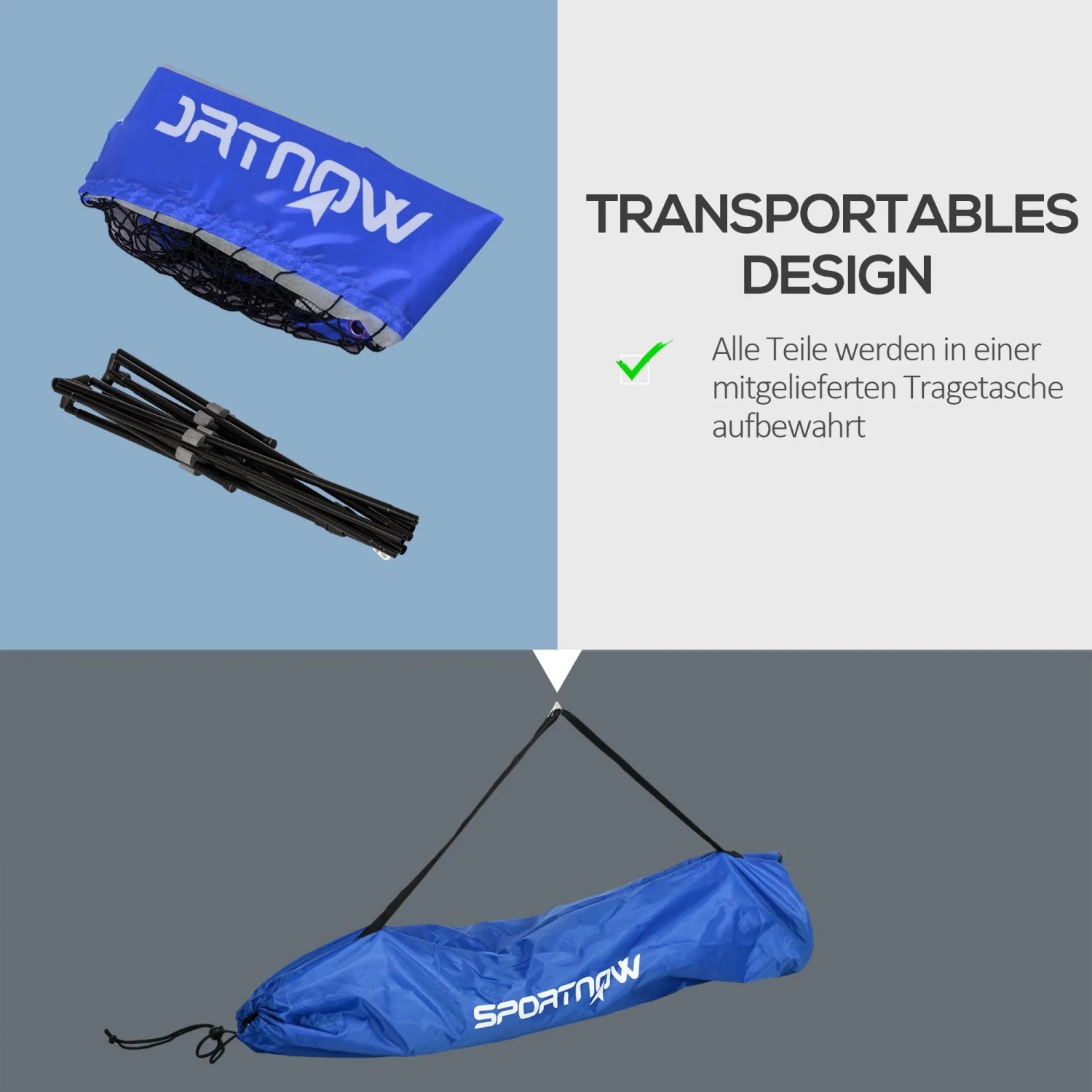 SPORTNOW Badmintonnetz aus blauem Oxfordstoff mit schwarzem Metallgestell und Tragetasche, transportabel.