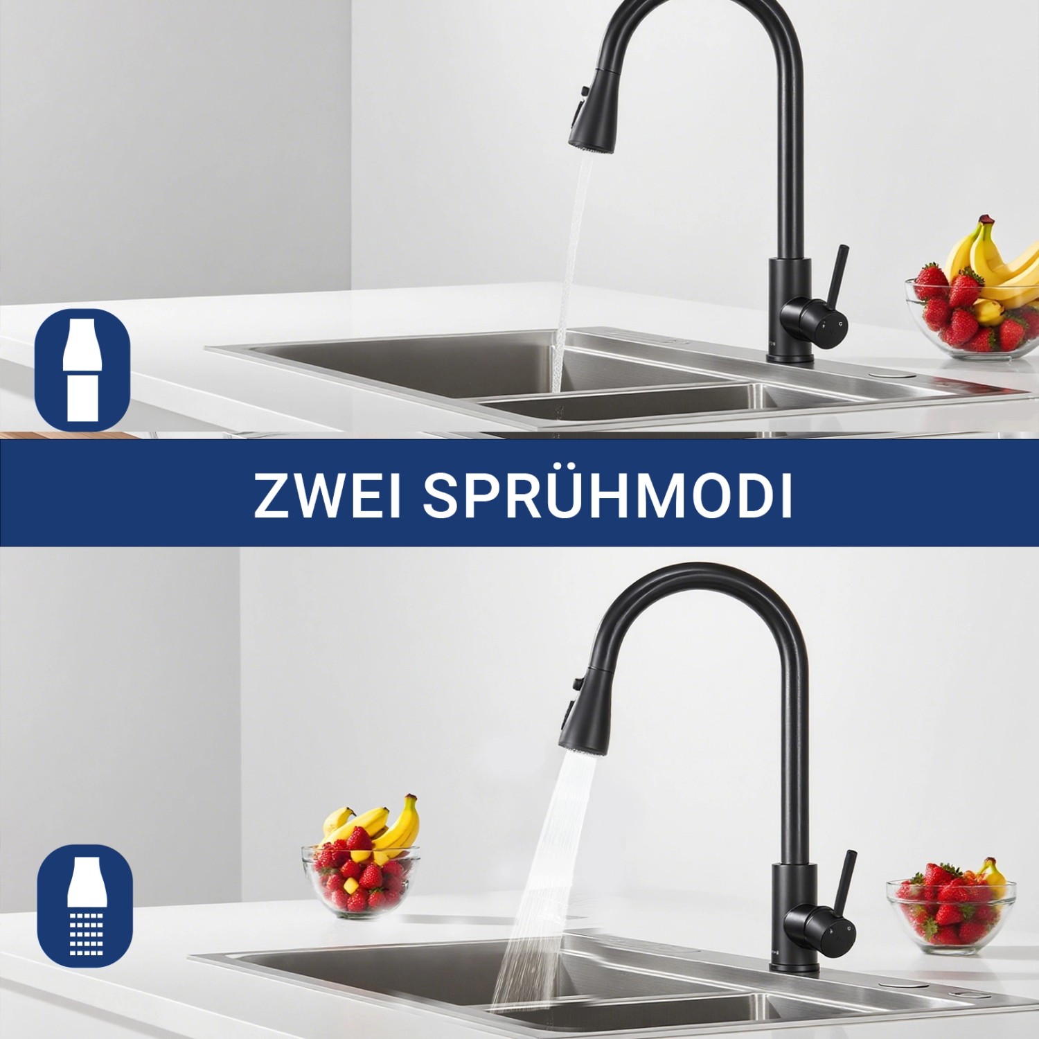 AICA Wasserhahn Schwarz Zwei Wasserauslassmodi Küche Mischbatterie Ausziehbar 360° Drehbar Einhand-Spültischarmatur Bad Küchenarmatur_6