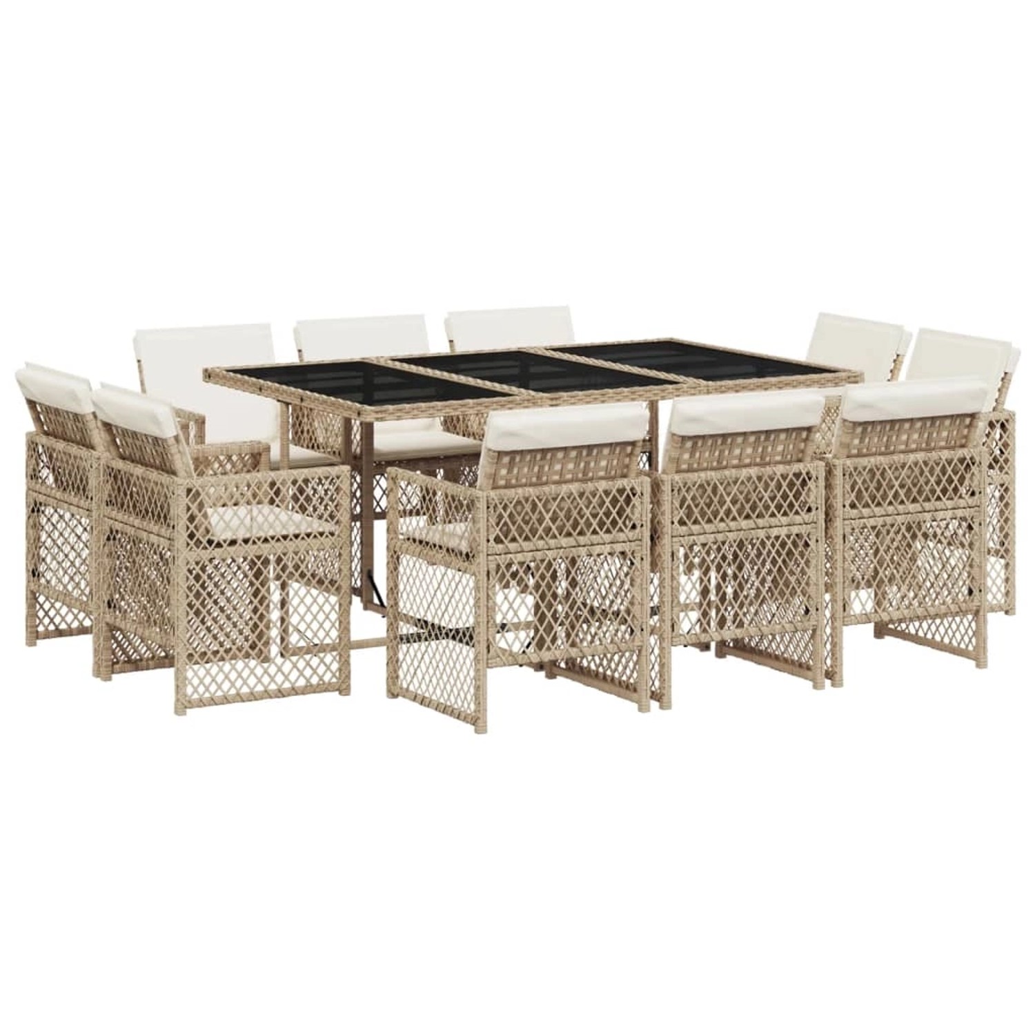 vidaXL 11-Tlg Garten-Essgruppe mit Kissen Beige Poly Rattan 3210850 günstig online kaufen