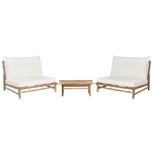 Beliani Lounge Set TODI, cremeweiß, aus Bambus mit 2 Stühlen und Tisch für Garten oder Terrasse.
