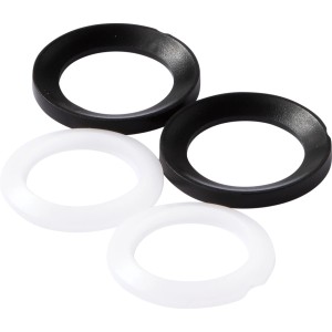 KÖRO Flex-Ring-Set, 4-teilig, zum Ausgleichen von Wandarmaturen, schwarz und weiß.