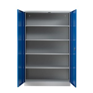 PROREGAL Flügeltürenschrank Ferret, blau-grau, mit 4 Fachböden. Ideal für Büro & Homeoffice.