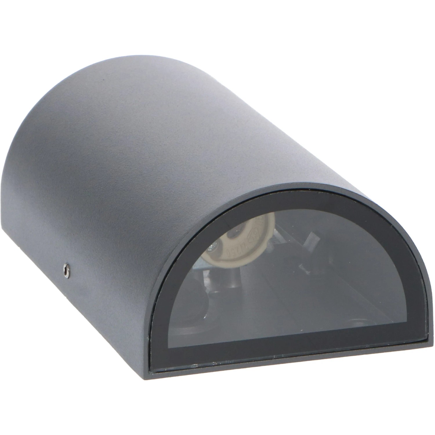 Moderne, schwarze LED Außenwandleuchte, halbrunde Form, 2-flammig.