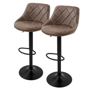 2er Set braune ML-Design Barhocker aus Kunstleder mit Rückenlehne und Fußstütze.
