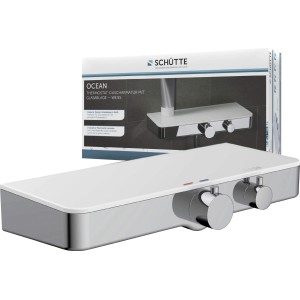 Schütte Thermostat-Duscharmatur Ocean in Chrom-Weiß mit Ablage für Duschutensilien.
