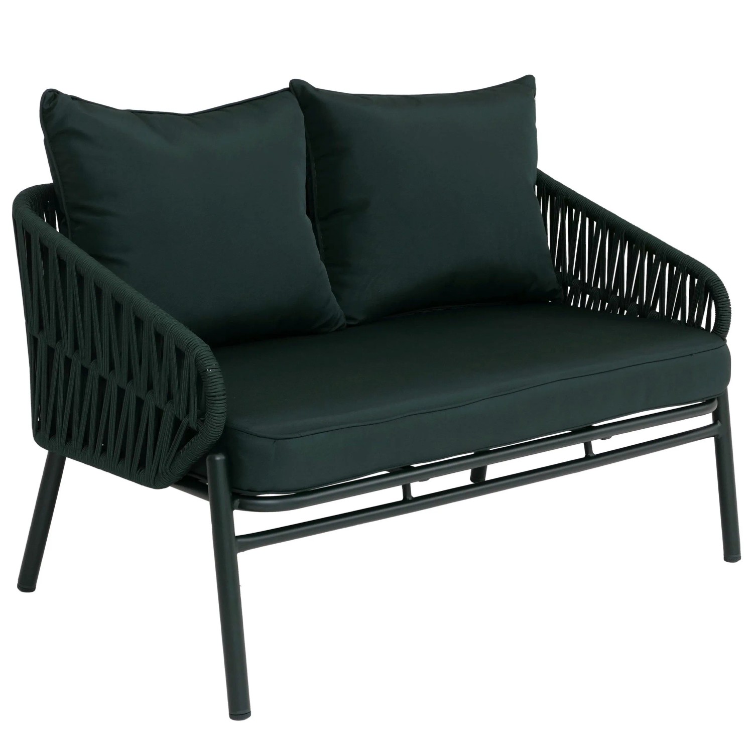 PROREGAL Aluminium-Gartenbank HxBxT 83x116x65cm Gartensofa Outdoor Sitzbank Seilgeflecht Rope Stoff Grün