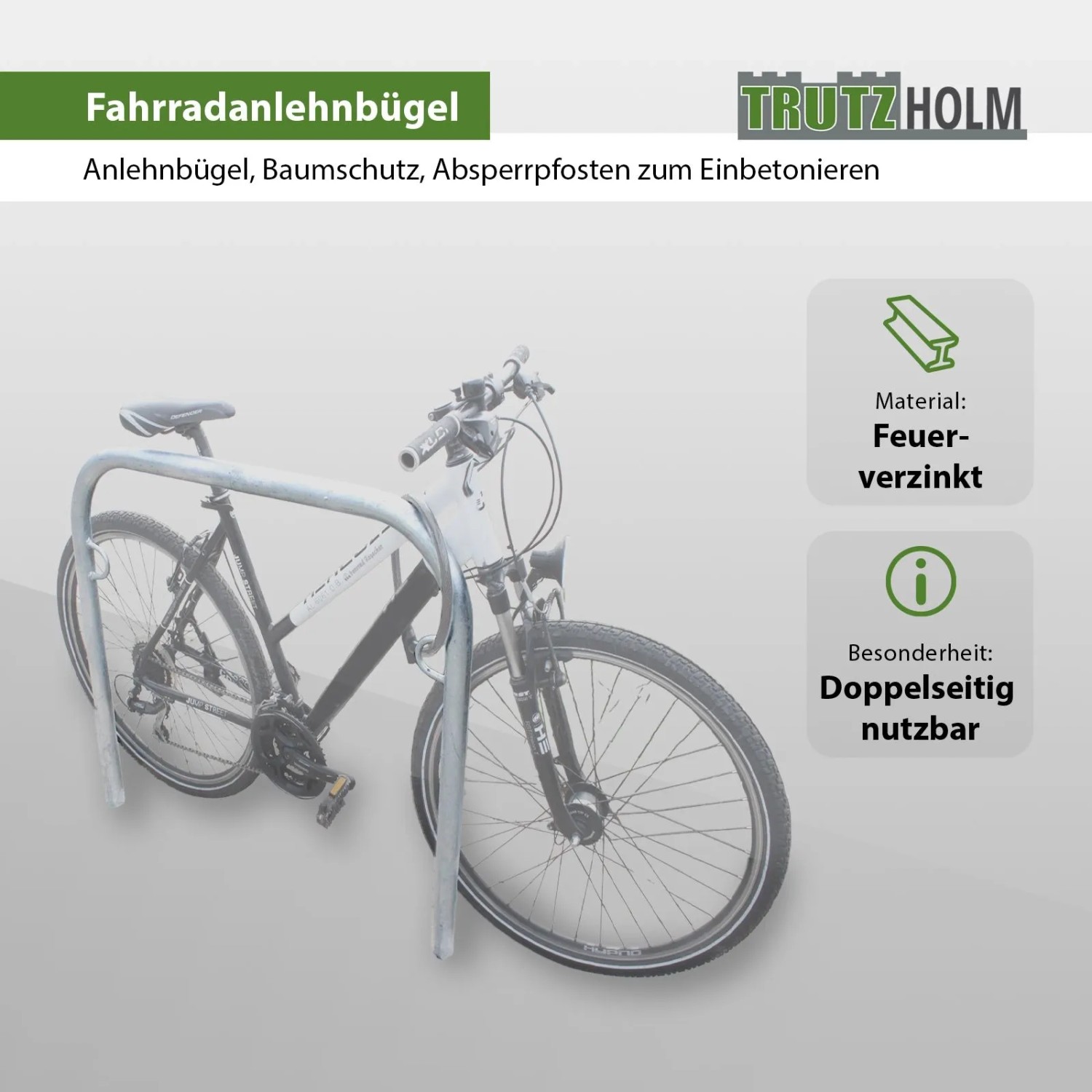 TRUTZHOLM Fahrradanlehnbügel 115 x 99cm Stahl Feuerverzinkt Durchmesser 49mm Parker Typ U Grau
